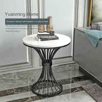 Table basse moderne de luxe en marbre nordique pour salon, table ronde petite avec cadre métallique, meubles pour la maison