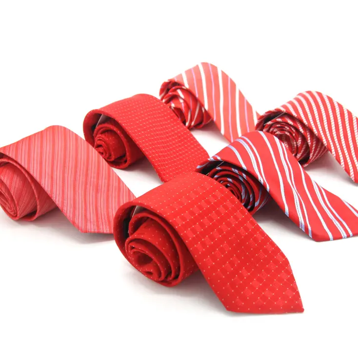 Red polyester jacquard tie striped individual packaging men business tie wedding apparel
