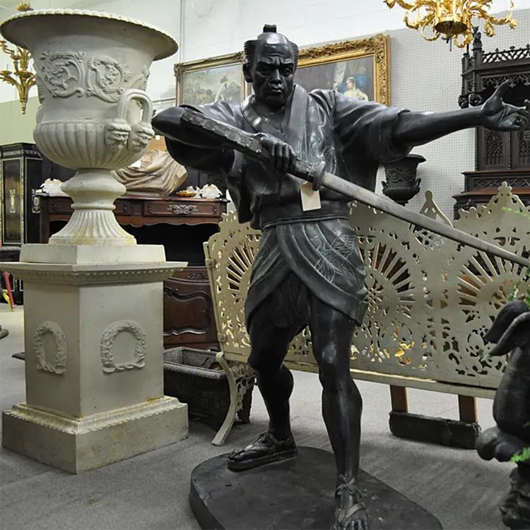 Estátua de escultura em bronze para jardim, tamanho de vida, esculturas de bronze japonês, venda de esculturas ninja, antiguidade, samurai