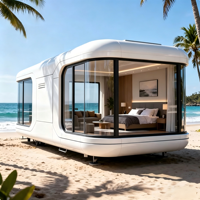 Maison Modulaire de Luxe en Conteneur d'Acier Mobile, Capsule Spatiale, Remorque, Maison Préfabriquée, Chambre d'Hôtel, Bureau à Domicile Moderne sur Roues