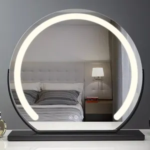 Luxury Style Desk Round Lighted Vanity Mirror Touch Screen Makeup Mirror With Led Light Dimming