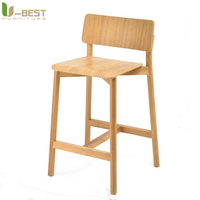 Chaise de bar moderne en bois massif U-best, tabouret haut avec dossier pour terrasse, bistrot, café, restaurant