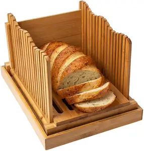 Opvouwbaar En Compact Bamboe Brood Slicer Voor Zelfgemaakte Brood Cutter Brood Snijplank Met Crumble Houder