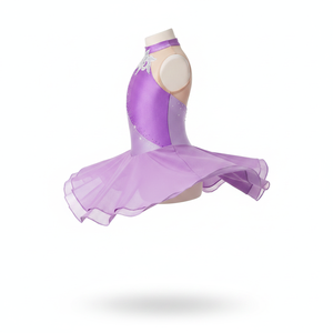 Vestido de patinaje artístico para niñas, sin mangas, con pedrería y lentejuelas, leotardo de actuación, falda de tul escalonada, ropa de baile para escenario y entrenamiento - Product Image 4