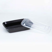 Lonchera Rectangular de PP de Grado Alimenticio, Apta para Microondas y Congelador, Libre de BPA, con Tapa Hermética, Contenedor Desechable para Llevar, Blanco/Negro