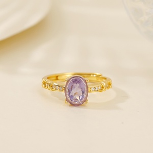 Anillo <span class=keywords><strong>de</strong></span> Cristal Natural S925 <span class=keywords><strong>de</strong></span> <span class=keywords><strong>Plata</strong></span> Pura Chapado <span class=keywords><strong>en</strong></span> <span class=keywords><strong>Oro</strong></span> con Amatista y Cristal Amarillo - Product Image 3