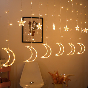 Stock Promotion Ramadan Eid decoration lights LED star and moon curtain lights Christmas decorations