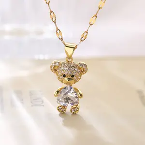 Hiphop Copper Plated Real Gold Necklace Cross Necklace Daily Jewelry For Women Girls Zircon Paving Diamond Necklace