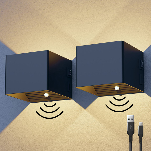 USB Rechargeable up and Down Wall Light Indoor Motion Sensor Wall Lights Modern Aluminium  for Bedroom Bedside Wandlamp