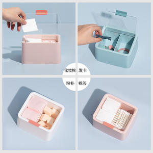 Boîte de rangement hybride pour maquillage, 14.5x13x8cm, avec couvercle et compartiments pour tampons de coton, bâtonnets, rouge à lèvres, Beauty Blender, rangement de bureau - Product Image 3