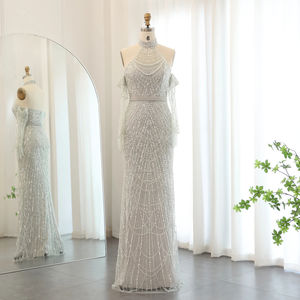 Jancember SZ289 Vestidos de fiesta de noche de mujer sin espalda con lentejuelas árabes brillantes - Product Image 3