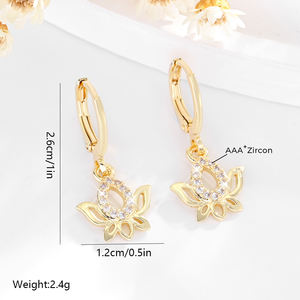 2025โรงงานขายส่งขายส่งประณีตจี้ดอกบัว14K ทองแดงชุบทองเพทายสวมใส่ทุกวันต่างหูแฟชั่นห่วง - Product Image 4