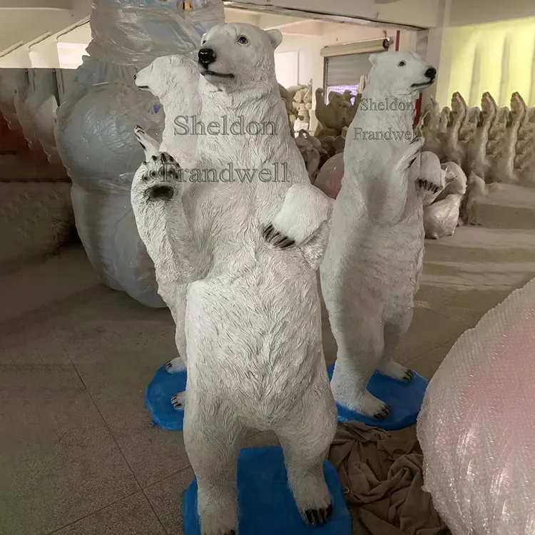 Oso polar de fibra de vidrio, escultura de oso polar de tamaño real con temática de hielo de animales, artesanía de resina, decoración, 6 pies