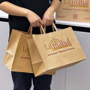 Sac en papier kraft brun avec poignées, emballage alimentaire à emporter pour la restauration, personnalisable avec logo, écologique et biodégradable - Product Image 4