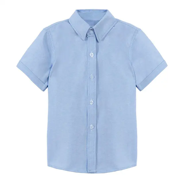 소년 드레스 셔츠 버튼 다운 짧은 소매 일반 솔리드 정장 흰색 셔츠 아이 옷 학교 셔츠