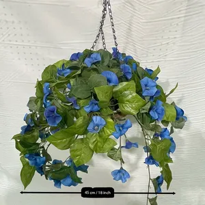 High Quality Greenery Leaves With Morning Glory Flower Artificial Chain Flower In Basket For Patio Garden Porch Deck Decoration