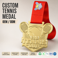 Médaille de tennis personnalisée plaquée or en alliage de zinc, gaufrée en 3D, pour club de tennis, compétition sportive, souvenir, récompense, vente en gros OEM