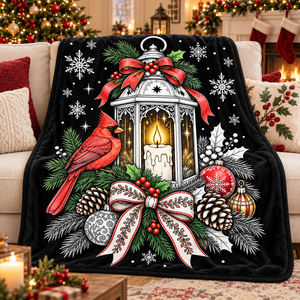 Manta de Franela Suave para Colorear con Diseño Navideño de Linterna y Cardenales, Reverso Negro de Felpa, Rectangular, Decoración para el Hogar, Cálida para el Invierno - Product Image 6
