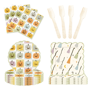 DAMAI Colorful Pumpkin and Broom-themed Wave-edge Halloween Party Paper Plates Cups and Napkins for Halloween - Product Image 5