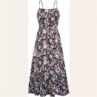 Robe d'été pour femme S-3XL, style décontracté de plage, longueur cheville, col licou, imprimé floral, à volants, coupe trapèze, effet sculptant, service OEM, vente en gros