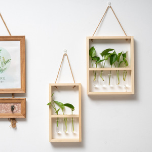 Wall Mounted Wooden Frame Hydroponic Glass Test Tube Plant <b>Stand</b> For Pothos And Indoor Greenery Decor - Product Image 1