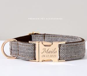 Weiches Baumwoll-Hanf-Hunde halsband Metalls chnalle Verstellbares personal isiertes ID-Logo Fischgräten-Tweed-Geschirr Hunde halsband und Leinen-Set - Product Image 2