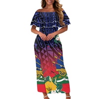 Robe pour femme à motif drapeau Hitai, impression à la demande, vente en gros, personnalisée, à volants, épaules dénudées, sublimation, ensemble deux pièces Puletasi