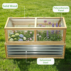 Large Natural Wood Galvanized Metal Raised Garden Bed Kit Polycarbonate Greenhouse Cover Easy Assembly Climbing Plant Home - Product Image 5