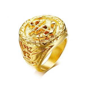 Anello di lusso Vintage in acciaio inox <span class=keywords><strong>oro</strong></span> per gli uomini Punk ancora anello di <span class=keywords><strong>nozze</strong></span> con sigillo per la festa di anniversario taglio gioielli accessori - Product Image 1