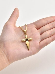 Collana con Ciondolo a Croce in Pietra Naturale Occhio <span class=keywords><strong>di</strong></span> Tigre, Catena in Acciaio Inossidabile Placcato Oro Personalizzata, Accessori <span class=keywords><strong>Maschili</strong></span> MGXL573 - Product Image 3