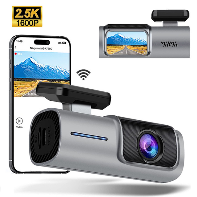 2K 1400P HD Car Dashcam Discreet Hidden DVR 1080P Resolution 24H Parking Monitoring Supports WIFI APP MicroSD Front Recording