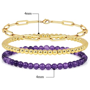 3 pièces/ensemble, Bracelet à maillons en acier inoxydable, 4mm, pierres précieuses rondes, cristal <span class=keywords><strong>de</strong></span> guérison, <span class=keywords><strong>pierre</strong></span> <span class=keywords><strong>de</strong></span> Quartz, perlé, Bracelet réglable - Product Image 1