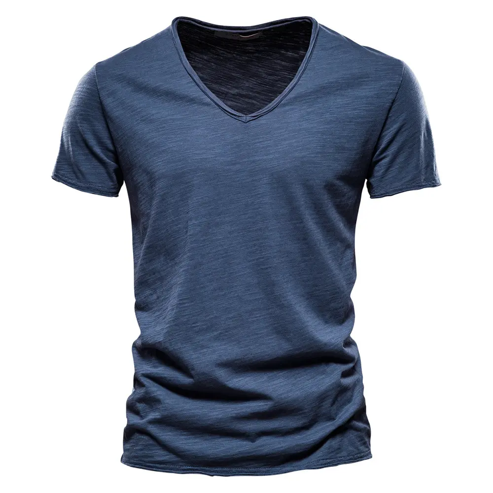 T-shirt personnalisé en coton biologique pour hommes, haut décontracté à séchage rapide, en col V