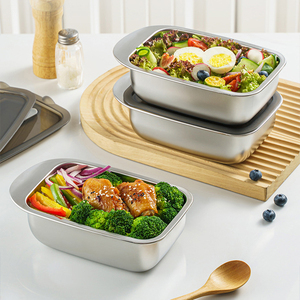 Contenedores de acero inoxidable de metal para comida, almacenamiento de comida para restaurante, congelador de cocina, Buffet, <span class=keywords><strong>caja</strong></span> de almuerzo de metal Bento - Product Image 1