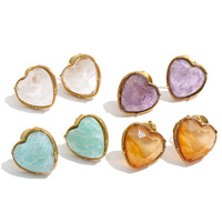 Nouveautés XY 9015 – Boucles d'oreilles clous en acier inoxydable avec pierres naturelles (améthyste, amazonite, agate) en forme de cœur – Bijoux populaires