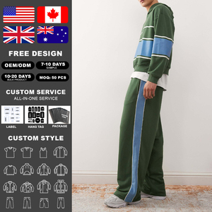 KingSen Street Style Cut and Sewn Striped Hoodie Set Patchwork 2 Piece Tracksuit <b>Comfortable</b> Hoodie With Pants Spring set - Product Image 2