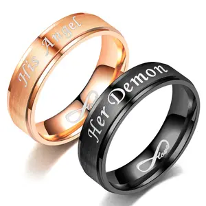 Парные кольца FSR011 с надписью His Angel Her Demon, кольцо с надписью Love Infinity, обручальное кольцо из нержавеющей стали для женщин и мужчин