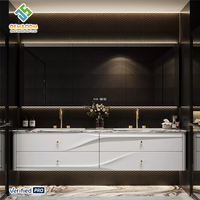 Ensemble de meubles de salle de bain muraux modernes en bois massif OEM avec évier, miroir, robinet et drain en cuivre, garantie 5 ans+, pour hôpital et chambre à coucher
