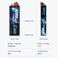 بطارية Zeee 7.4 فولت 80C 5200 مللي أمبير 2S بغلاف صلب مع قابس دينز للسيارات والشاحنات والدبابات التي تعمل بالتحكم عن بعد بمقياس 1/8 و1/10 مثل X-Maxx وبغي