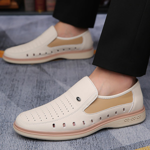 รองเท้าหนังผู้ชายแบบสวม สีขาว ระบายอากาศได้ดี พื้นยาง รองเท้าลำลอง ส้นเตี้ย - Product Image 2