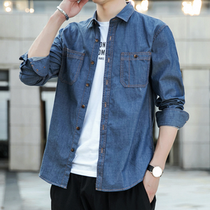 OEM Tinh Khiết Bông <span class=keywords><strong>Chambray</strong></span> Mỏng Phù Hợp Với Hai Túi Dài Tay Áo Giản Dị Rửa Sạch Denim Áo Sơ Mi Cho Nam Giới - Product Image 5