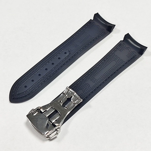 Correa para <span class=keywords><strong>Reloj</strong></span> <span class=keywords><strong>Omega</strong></span> <span class=keywords><strong>Seamaster</strong></span> Sport de 20mm 22mm con Extremos Curvos, Lona Negra y Goma, con Cierre Plateado Pulido y Característica Transpirable - Product Image 6