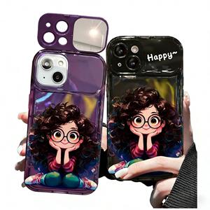 Funda para Teléfono Móvil con Colgante de Chica con Gafas Transparentes de Dibujos Animados para <span class=keywords><strong>iPhone</strong></span> 17 16 15 Pro Max, Funda con Espejo Abatible y Cordón Hecho de TPU - Product Image 5