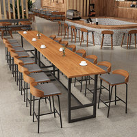 Table de restaurant/bar haute en métal avec plateau en bois massif, idéale pour la restauration commerciale - Prix de gros