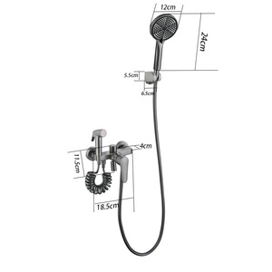 Set <span class=keywords><strong>Doccia</strong></span> a Parete a 3 Vie di Alta Qualità, Cromo Spazzolato e Grigio Canna di Fucile, Sistema <span class=keywords><strong>Doccia</strong></span> con Miscelatore e Pistola Bidet Pressurizzata - Product Image 5
