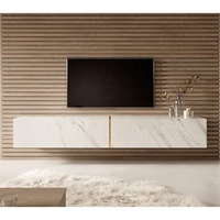 Meuble TV Bas Suspendu Effet Marbre, Console Murale en Bois Flottante pour Salon