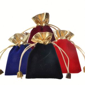 <b>Luxury</b> Velvet <b>Gift</b> <b>Bag</b> with Gold Collar Gold Opening Drawstring <b>Bag</b> 10x12cm Premium Wedding Favor Packaging <b>Gift</b> Pouch - Product Image 2