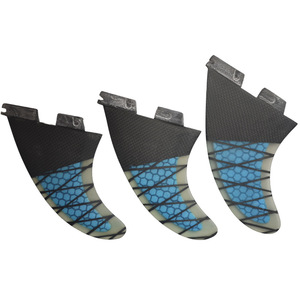 Aileron de planche de surf UPSURF, deuxième génération G5, fibre de verre, bleu, ensemble 3 pièces, gauche, centre, droite - Product Image 1
