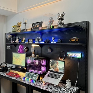 Organizador de pared metálico para juegos con tablero perforado, soporte para controladores y auriculares, estante de almacenamiento con ganchos y clips para cables para PS5 y <span class=keywords><strong>Xbox</strong></span> - Product Image 4