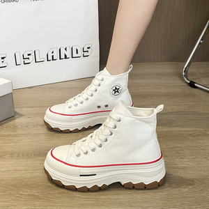 Spring New Fashion Trend Canvas <b>Shoes</b> Women Students High Top Thick Bottom Height Increase Casual Board CS-07 Canvas Trendy <b>Shoe</b> - Product Image 5